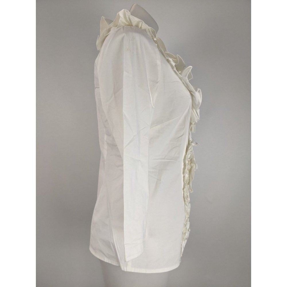 Meredith Women's Top Size 10 Ivory Long Sleeve Button Front Blouse Ruffle NEW - Picture 11 of 13